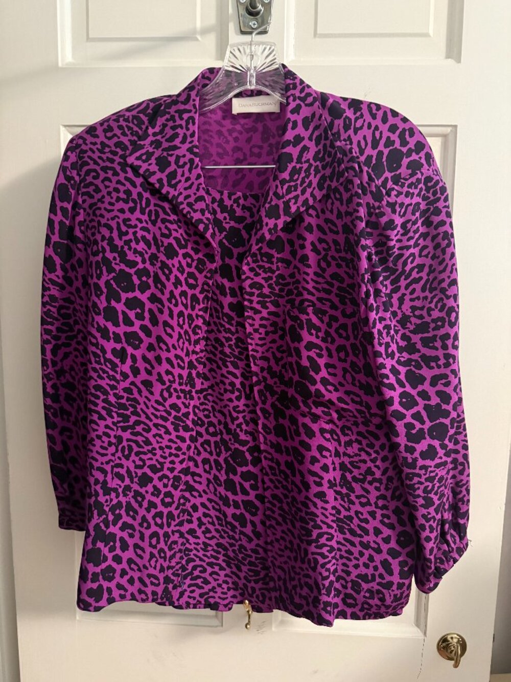Dana Buchman Purple Leopard Print 2-Piece Blouse & Skirt Set
